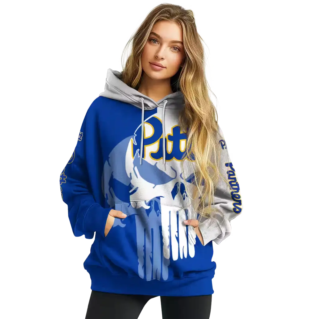 pittsburgh panthers graphic punisher royal white hoodie high quality pittsburgh panthers graphic punisher royal white hoodie high quality