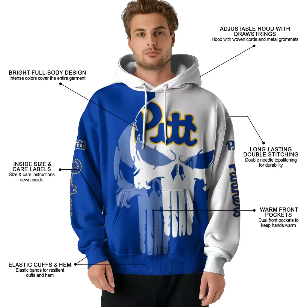 pittsburgh panthers graphic punisher royal white hoodie latest model pittsburgh panthers graphic punisher royal white hoodie latest model