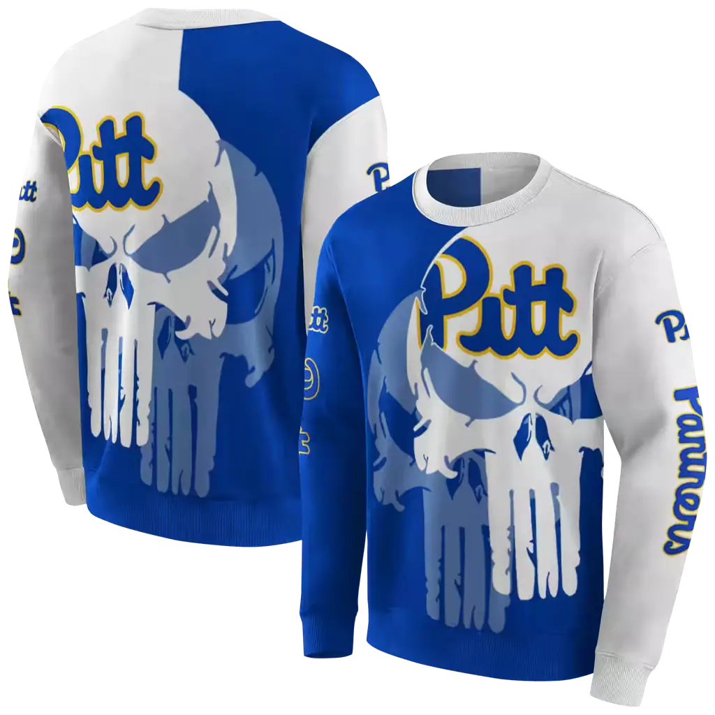 pittsburgh panthers graphic punisher royal white hoodie premium grade pittsburgh panthers graphic punisher royal white hoodie premium grade