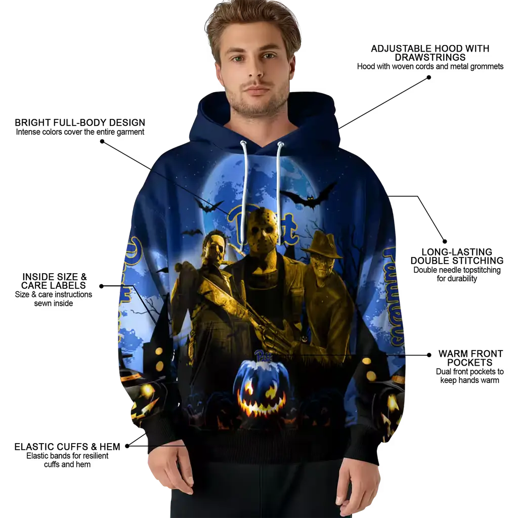 pittsburgh panthers halloween vibes royal blue black hoodie latest model pittsburgh panthers halloween vibes royal blue black hoodie latest model
