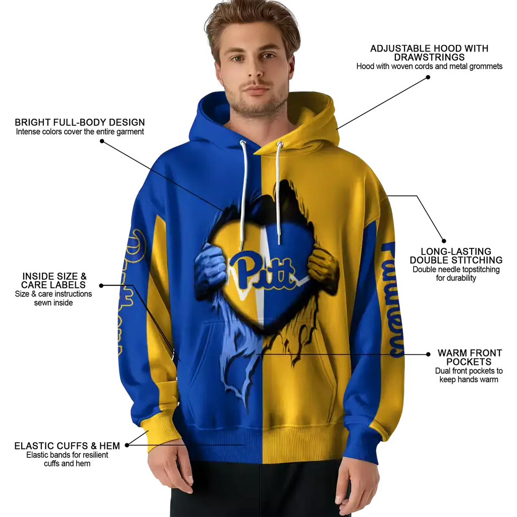 pittsburgh panthers heartbeat graphic royal blue hoodie latest model pittsburgh panthers heartbeat graphic royal blue hoodie latest model