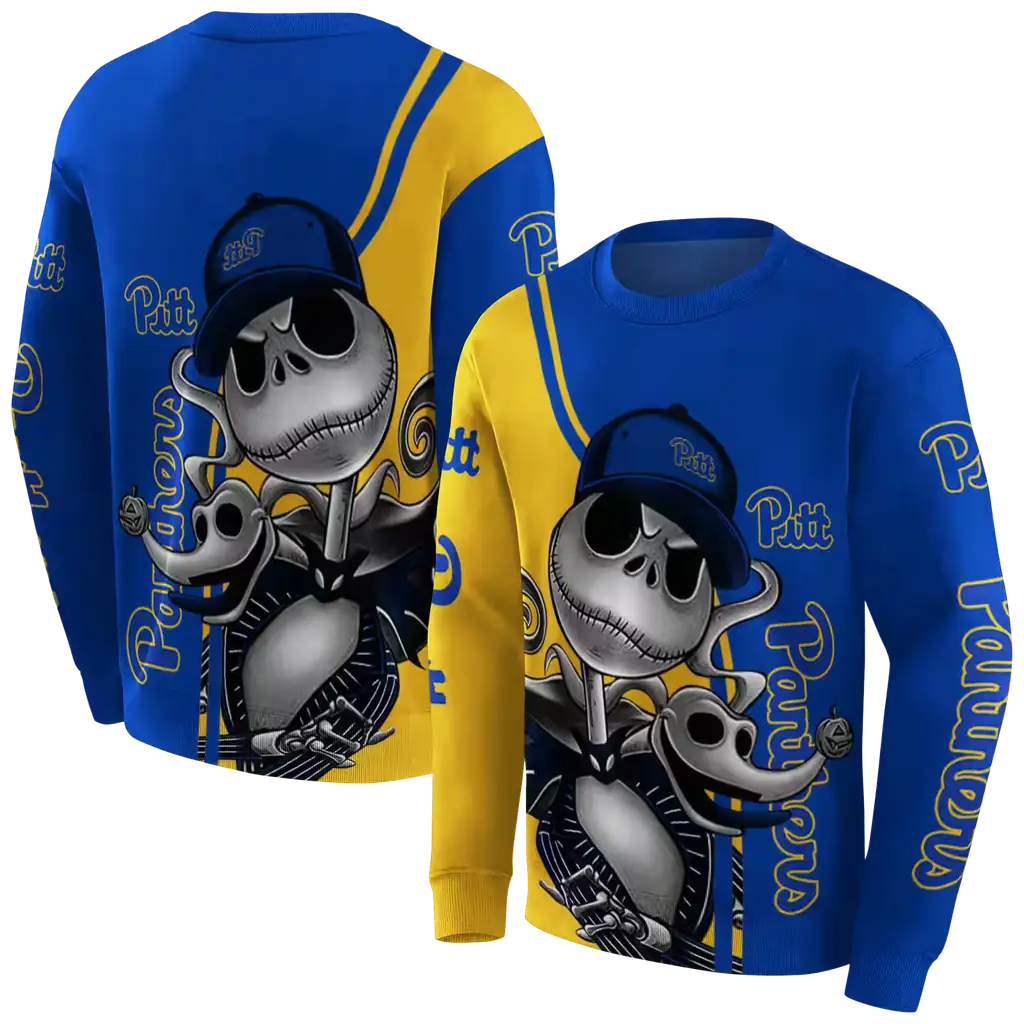 pittsburgh panthers jack skellington royal blue hoodie premium grade pittsburgh panthers jack skellington royal blue hoodie premium grade