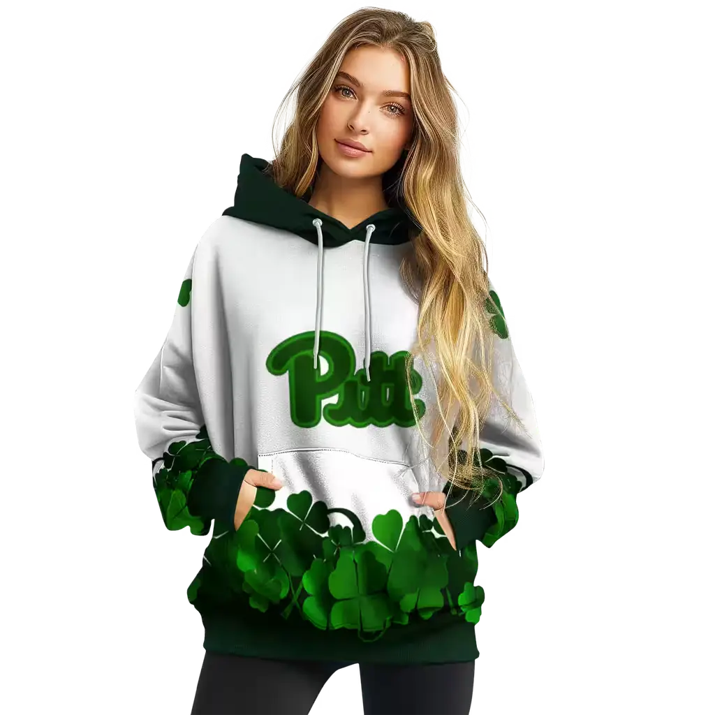 pittsburgh panthers lucky motif white green hoodie high quality pittsburgh panthers lucky motif white green hoodie high quality