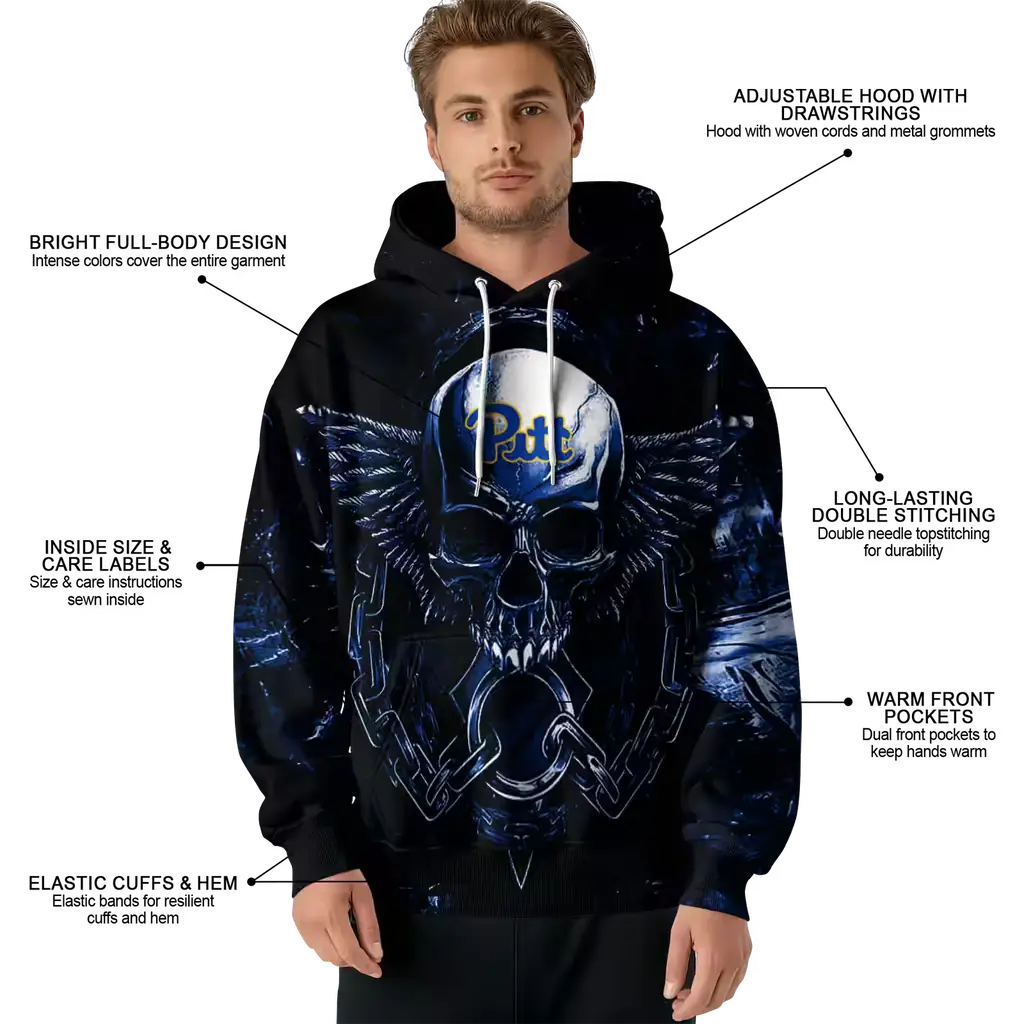 pittsburgh panthers skull artwork royal blue black hoodie latest model pittsburgh panthers skull artwork royal blue black hoodie latest model