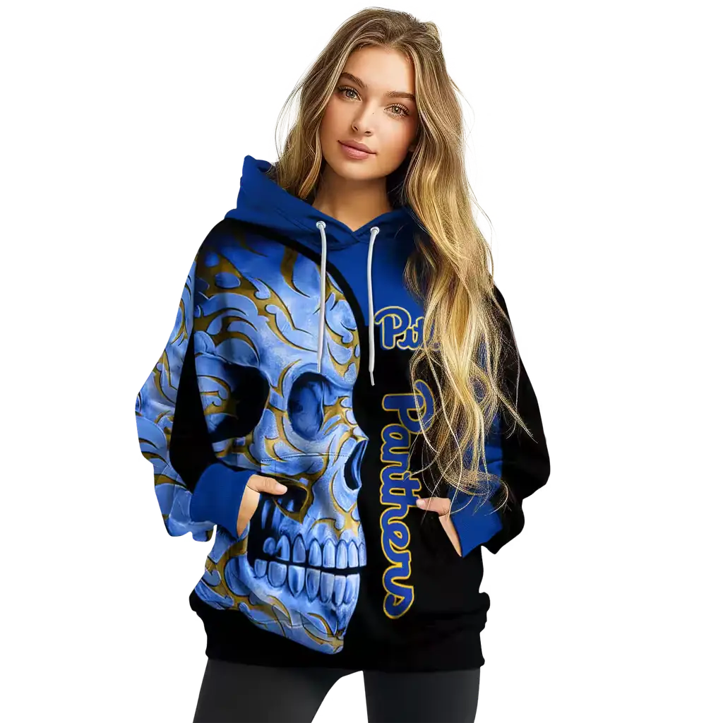 pittsburgh panthers skull motif royal black hoodie high quality pittsburgh panthers skull motif royal black hoodie high quality