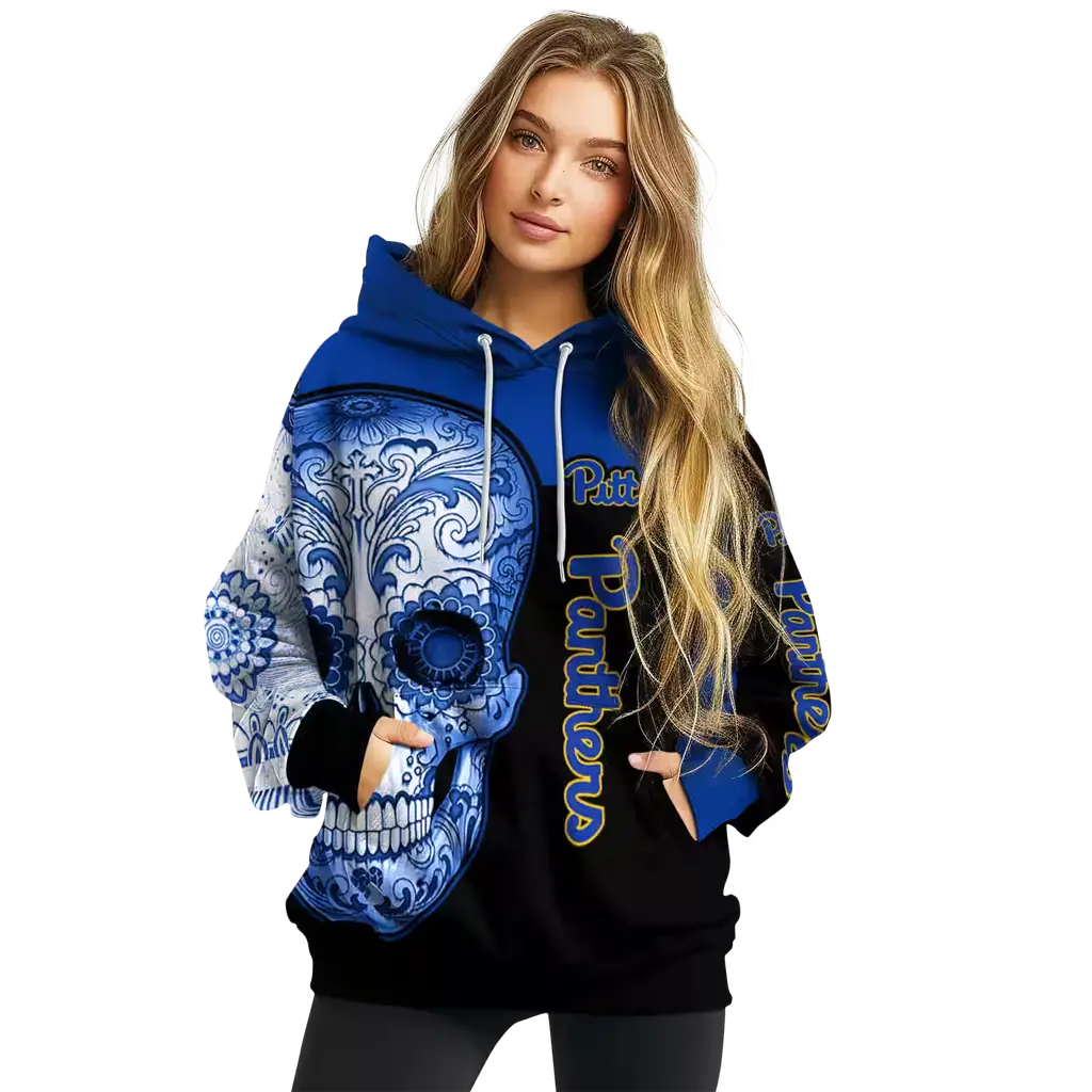 pittsburgh panthers sugar skull royal blue black hoodie high quality pittsburgh panthers sugar skull royal blue black hoodie high quality