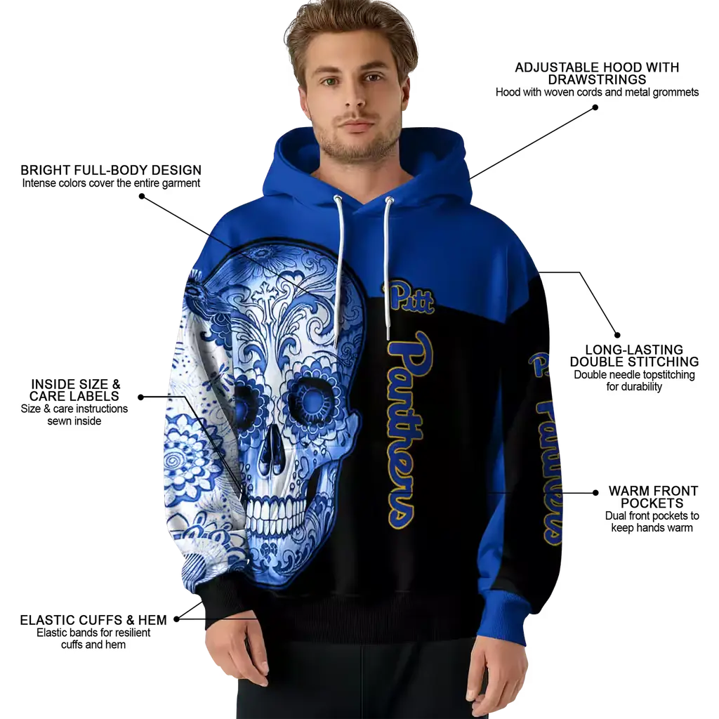 pittsburgh panthers sugar skull royal blue black hoodie latest model pittsburgh panthers sugar skull royal blue black hoodie latest model