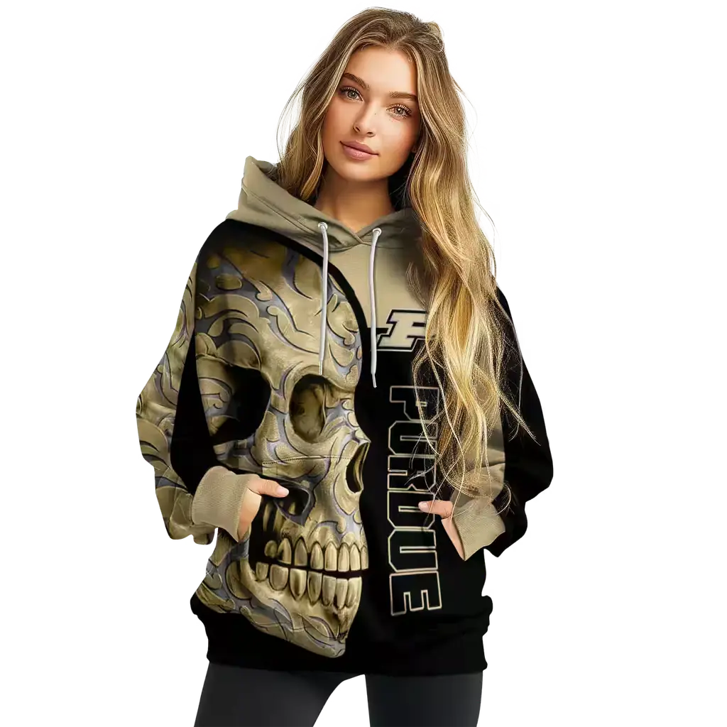 purdue boilermakers skull motif gold black hoodie high quality purdue boilermakers skull motif gold black hoodie high quality