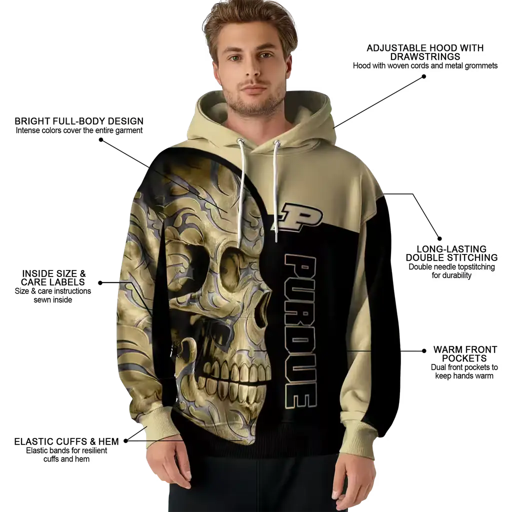 purdue boilermakers skull motif gold black hoodie latest model purdue boilermakers skull motif gold black hoodie latest model