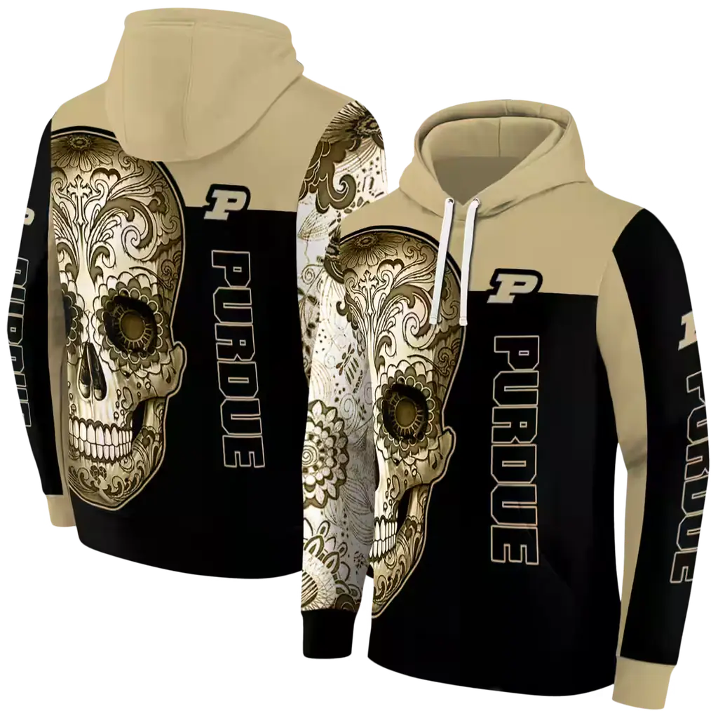 purdue boilermakers sugar skull gold black hoodie fashion forward purdue boilermakers sugar skull gold black hoodie fashion forward