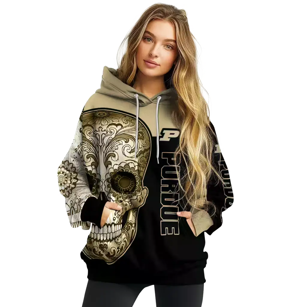 purdue boilermakers sugar skull gold black hoodie high quality purdue boilermakers sugar skull gold black hoodie high quality