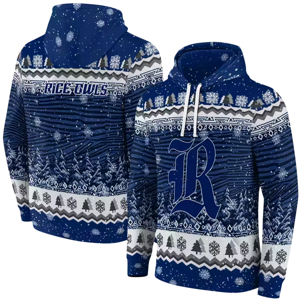 rice owls christmas trees navy blue hoodie fashion forward rice owls christmas trees navy blue hoodie fashion forward