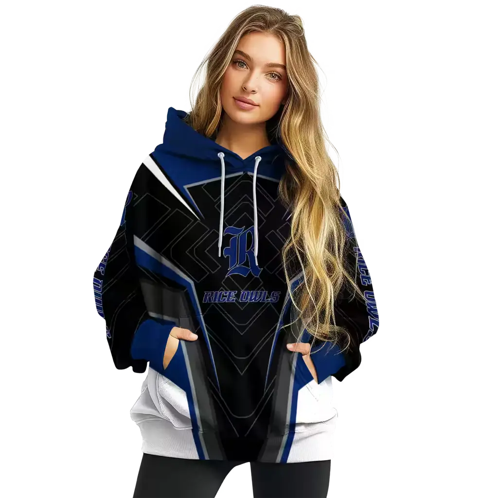 rice owls futuristic pattern navy blue black hoodie high quality rice owls futuristic pattern navy blue black hoodie high quality
