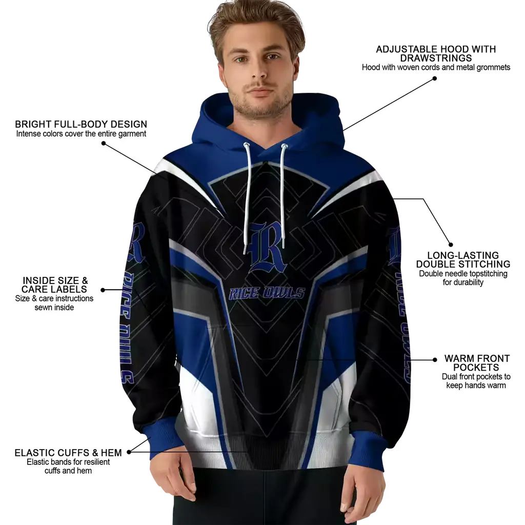 rice owls futuristic pattern navy blue black hoodie latest model rice owls futuristic pattern navy blue black hoodie latest model