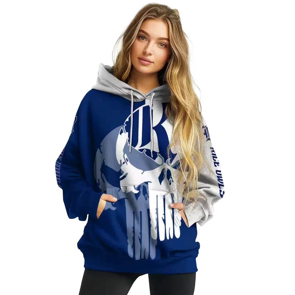 rice owls graphic punisher navy blue white hoodie high quality rice owls graphic punisher navy blue white hoodie high quality