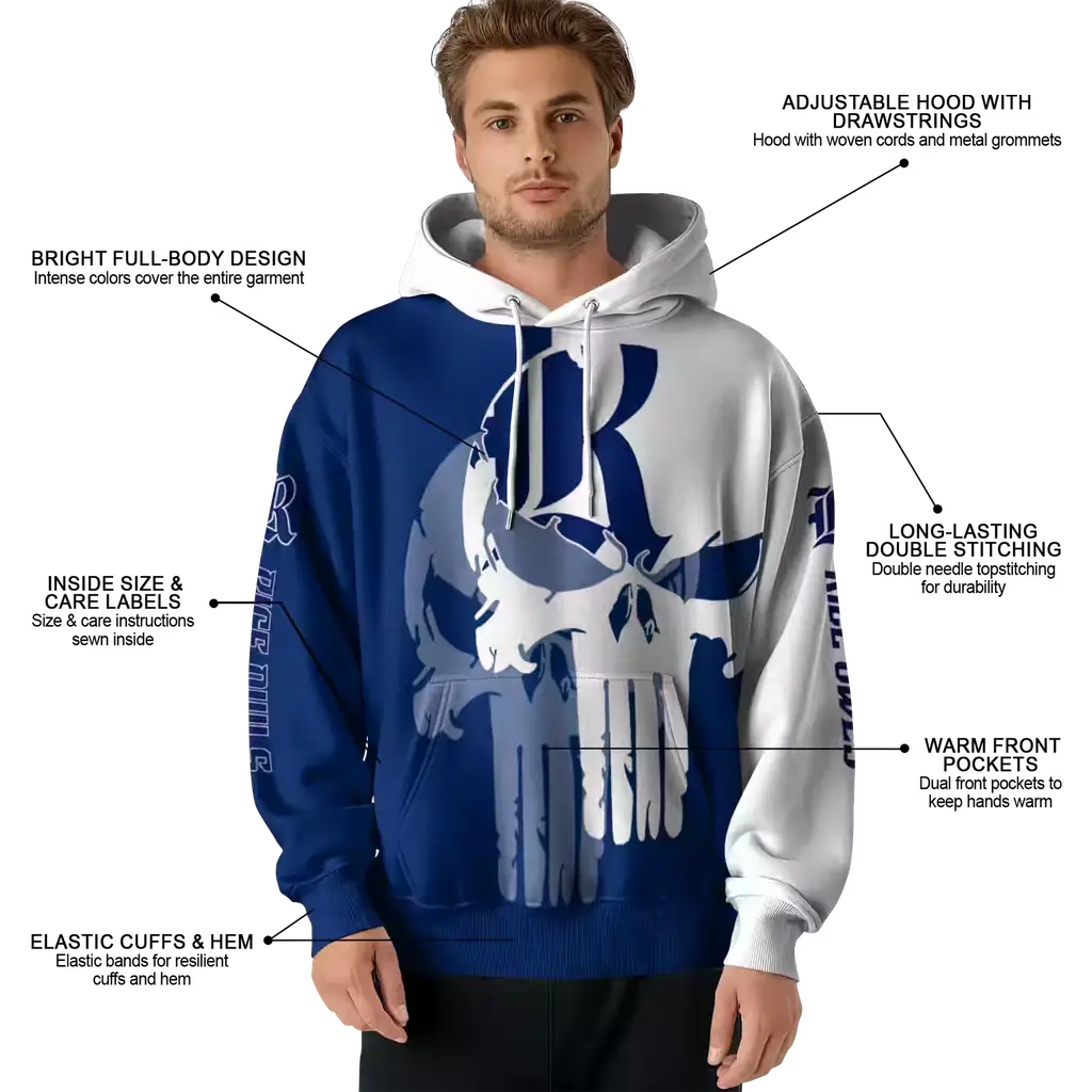 rice owls graphic punisher navy blue white hoodie latest model rice owls graphic punisher navy blue white hoodie latest model