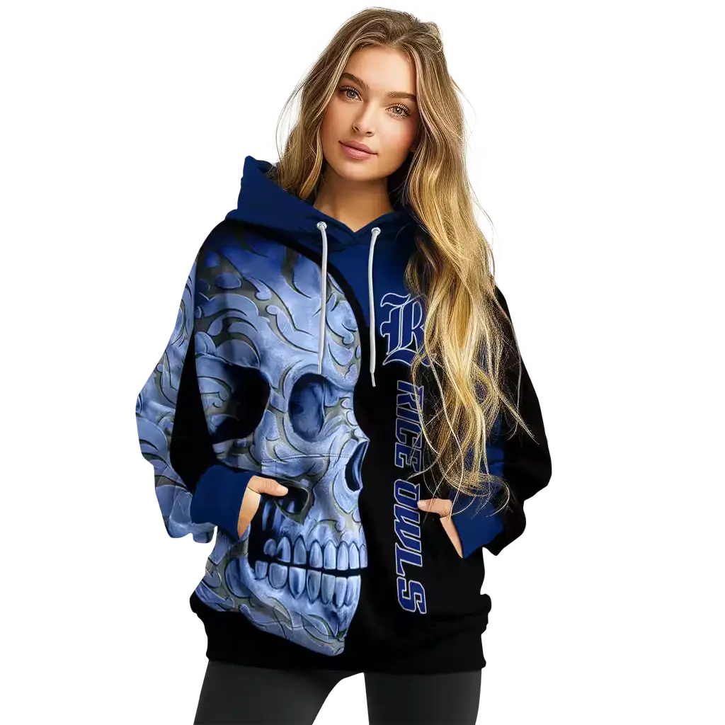 rice owls skull motif navy blue black hoodie high quality rice owls skull motif navy blue black hoodie high quality