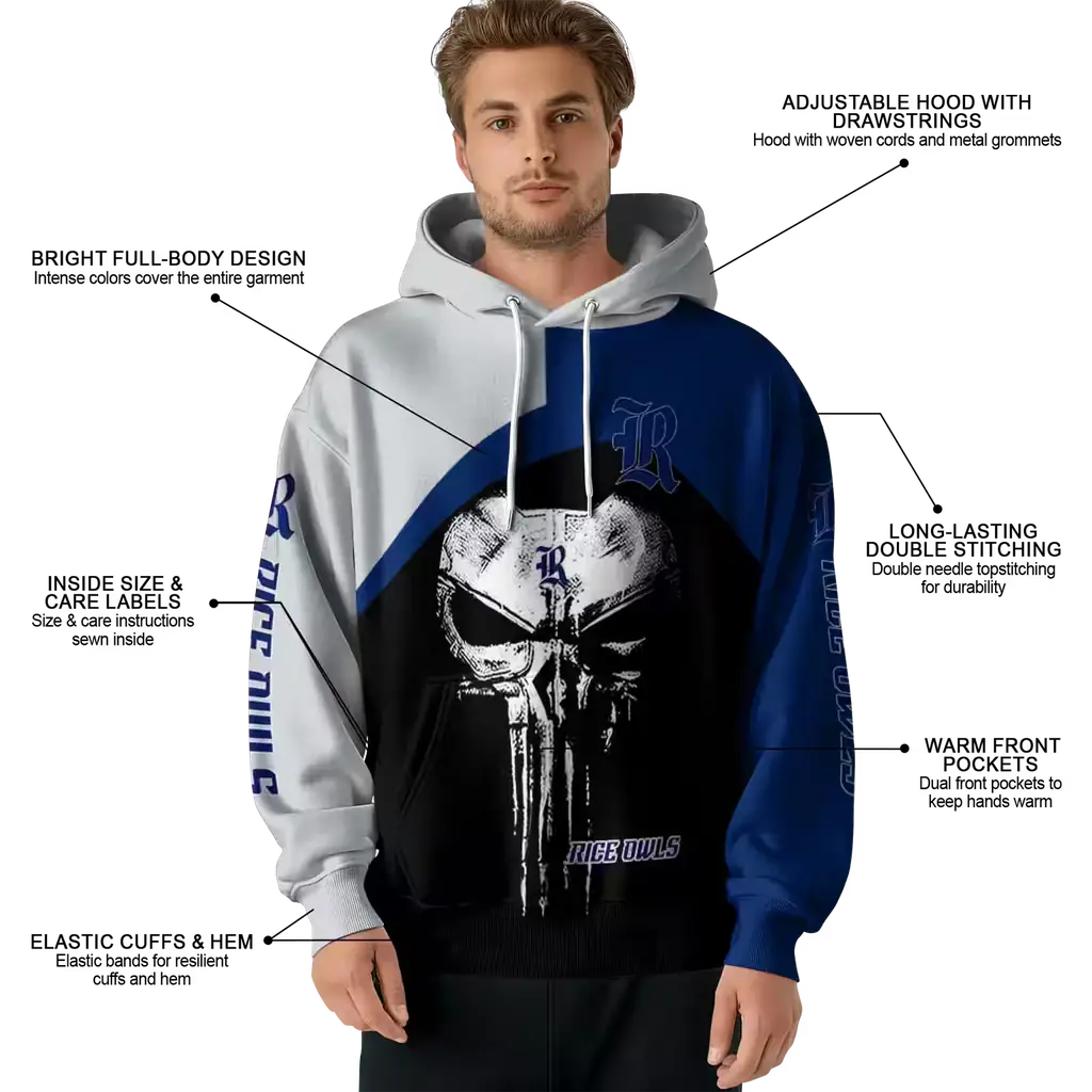 rice owls skull punisher grey black hoodie latest model rice owls skull punisher grey black hoodie latest model