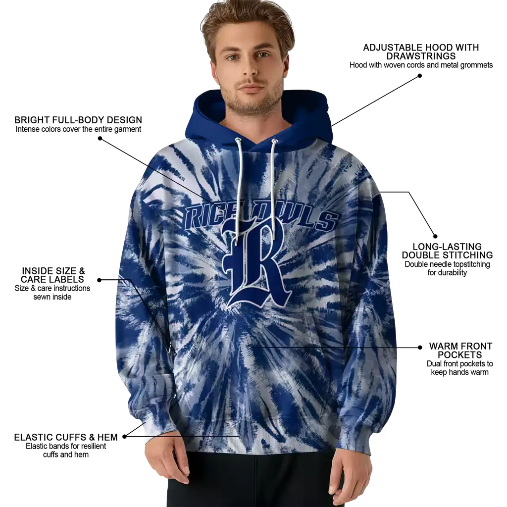rice owls tie dye pattern navy blue hoodie latest model rice owls tie dye pattern navy blue hoodie latest model