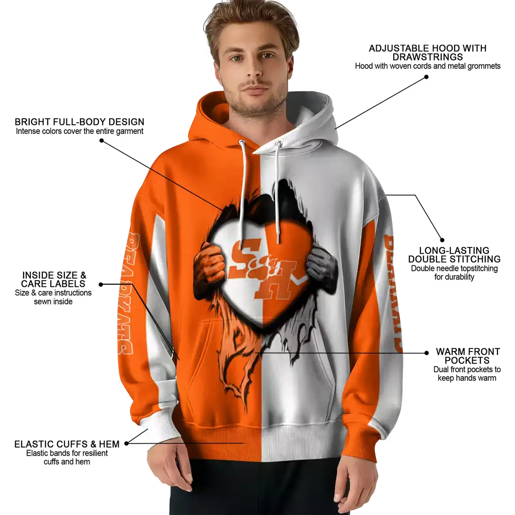 sam houston bearkats heartbeat graphic orange hoodie latest model sam houston bearkats heartbeat graphic orange hoodie latest model