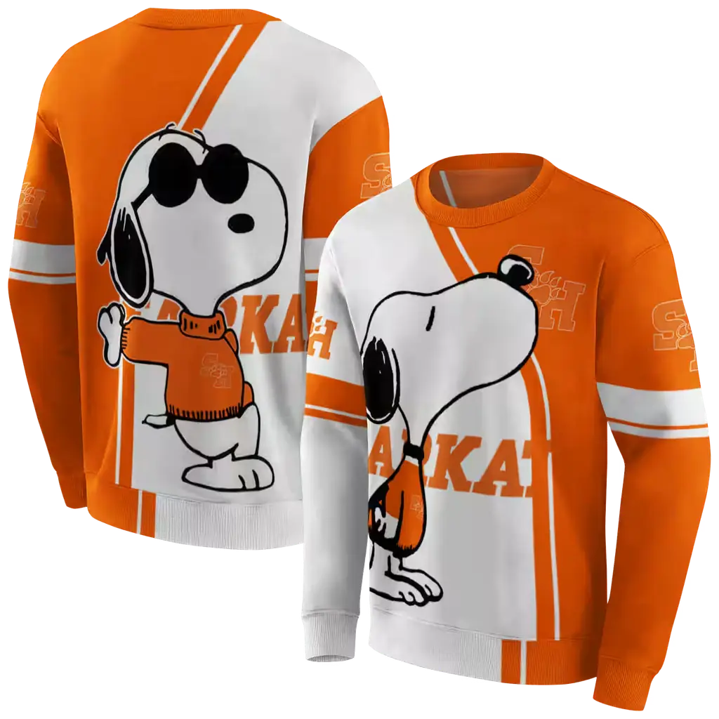 sam houston bearkats playful snoopy orange hoodie premium grade sam houston bearkats playful snoopy orange hoodie premium grade
