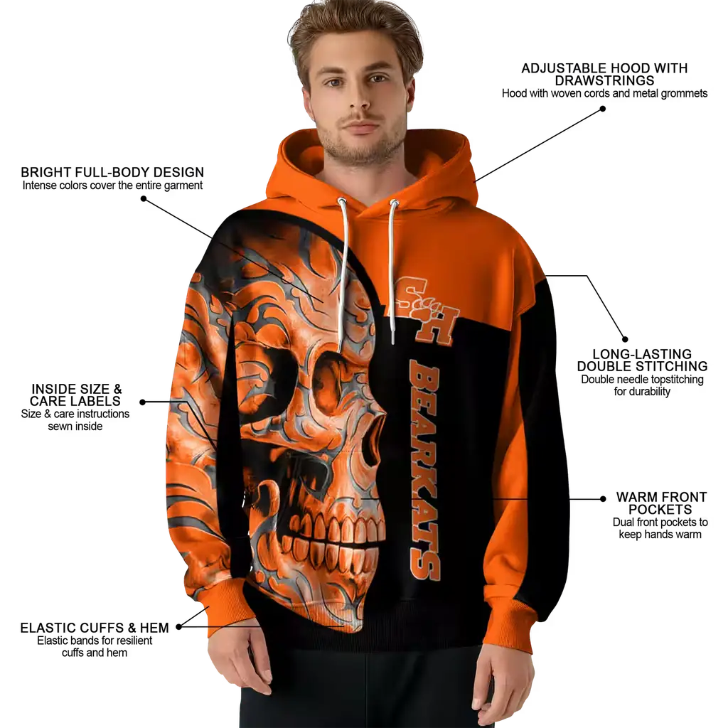 sam houston bearkats skull motif orange black hoodie latest model sam houston bearkats skull motif orange black hoodie latest model