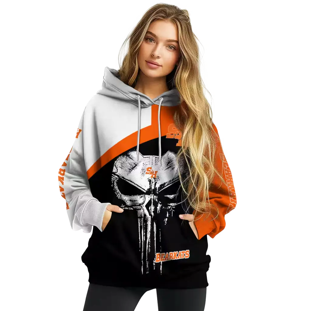 sam houston bearkats skull punisher white black hoodie high quality sam houston bearkats skull punisher white black hoodie high quality