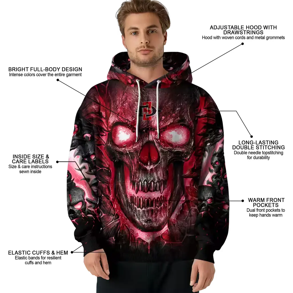 san diego state aztecs demonic skull red black hoodie latest model san diego state aztecs demonic skull red black hoodie latest model