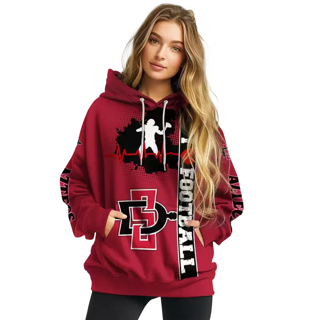 san diego state aztecs football heartbeat red hoodie high quality san diego state aztecs football heartbeat red hoodie high quality