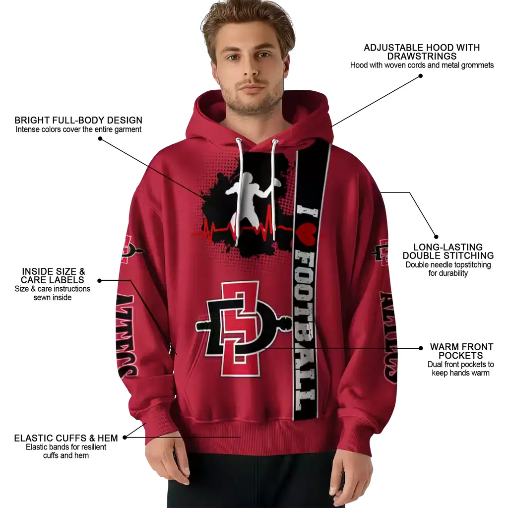 san diego state aztecs football heartbeat red hoodie latest model san diego state aztecs football heartbeat red hoodie latest model
