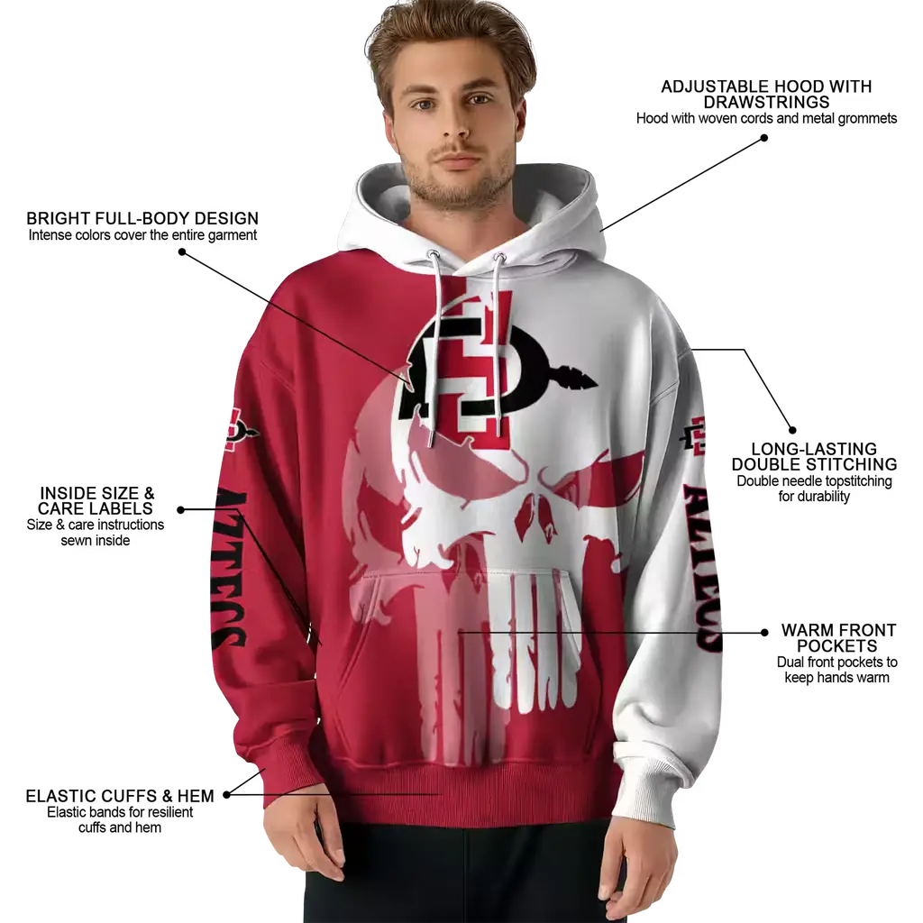 san diego state aztecs graphic punisher red white hoodie latest model san diego state aztecs graphic punisher red white hoodie latest model