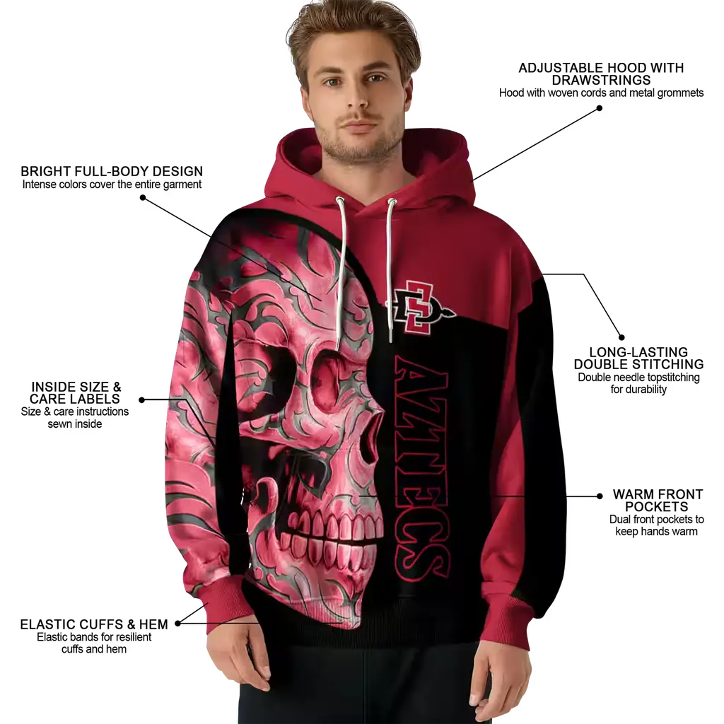 san diego state aztecs skull motif red black hoodie latest model san diego state aztecs skull motif red black hoodie latest model