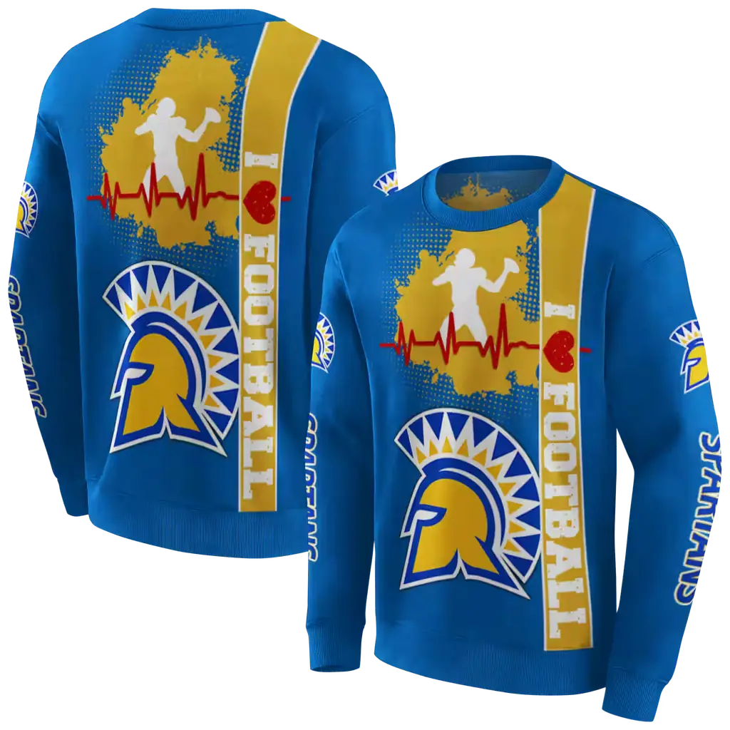 san jose state spartans football heartbeat blue hoodie premium grade san jose state spartans football heartbeat blue hoodie premium grade