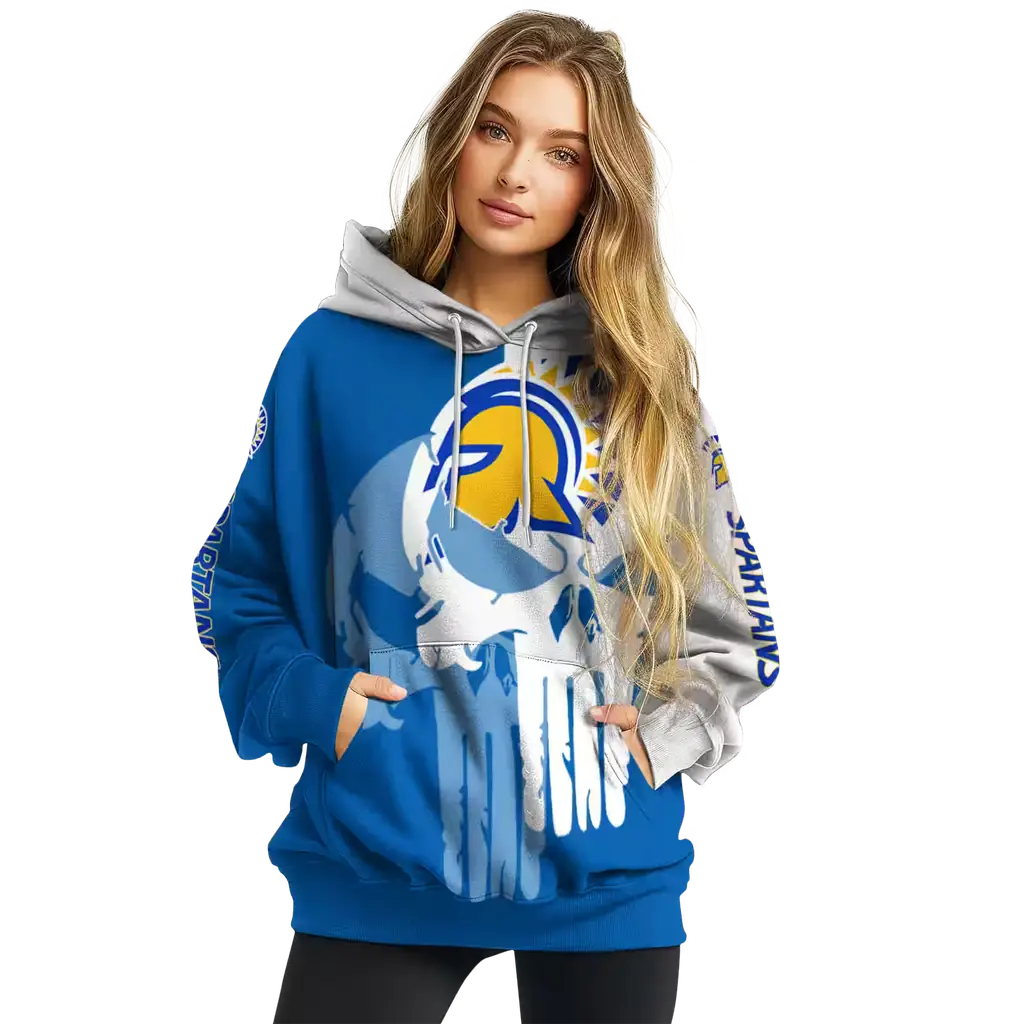 san jose state spartans graphic punisher blue white hoodie high quality san jose state spartans graphic punisher blue white hoodie high quality