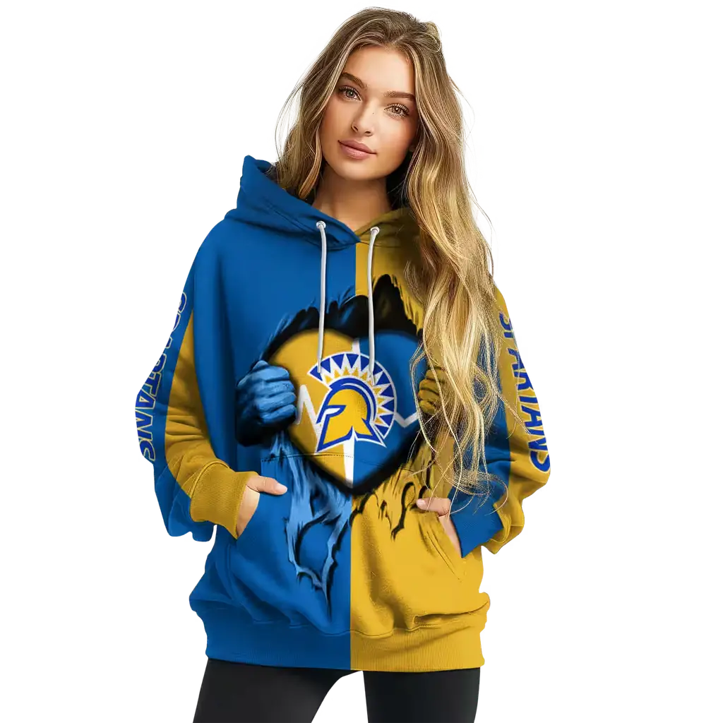 san jose state spartans heartbeat graphic blue hoodie high quality san jose state spartans heartbeat graphic blue hoodie high quality