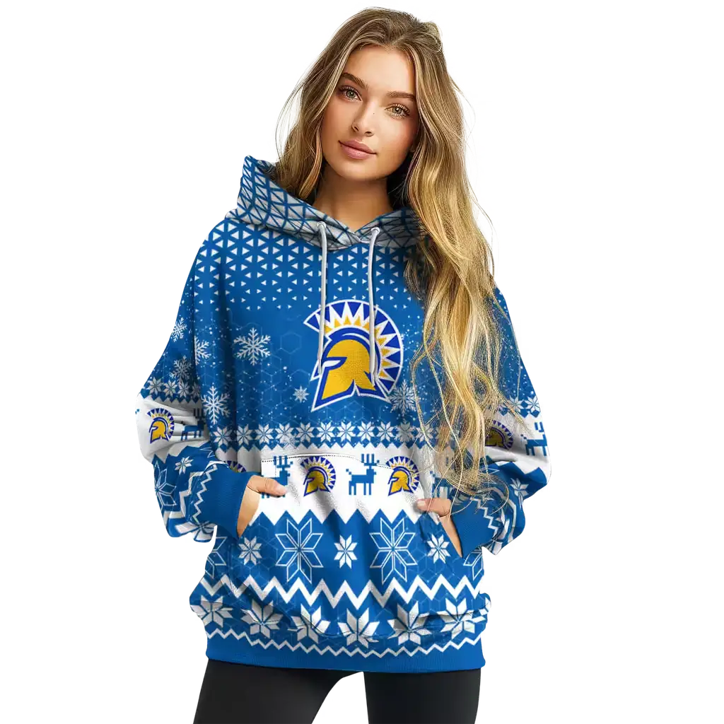 san jose state spartans reindeer motif blue hoodie high quality san jose state spartans reindeer motif blue hoodie high quality