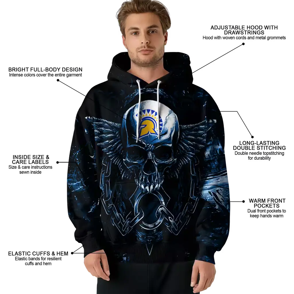 san jose state spartans skull artwork blue black hoodie latest model san jose state spartans skull artwork blue black hoodie latest model