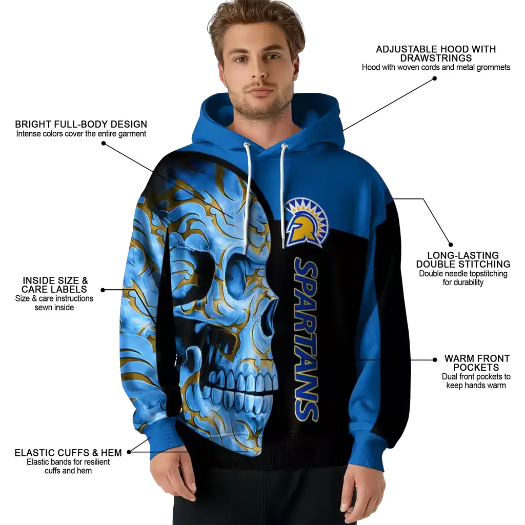 san jose state spartans skull motif blue black hoodie latest model san jose state spartans skull motif blue black hoodie latest model