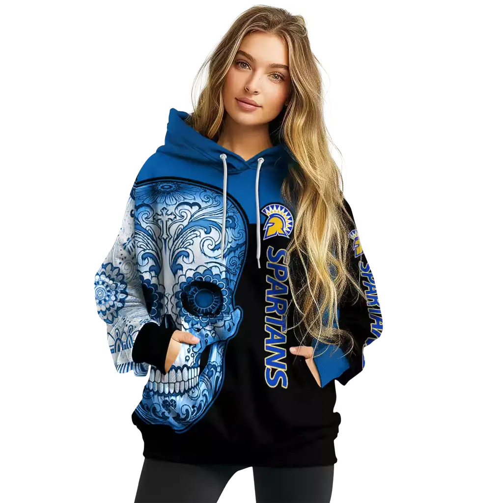 san jose state spartans sugar skull blue black hoodie high quality san jose state spartans sugar skull blue black hoodie high quality