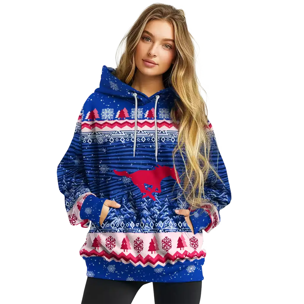 smu mustangs christmas trees blue hoodie high quality smu mustangs christmas trees blue hoodie high quality