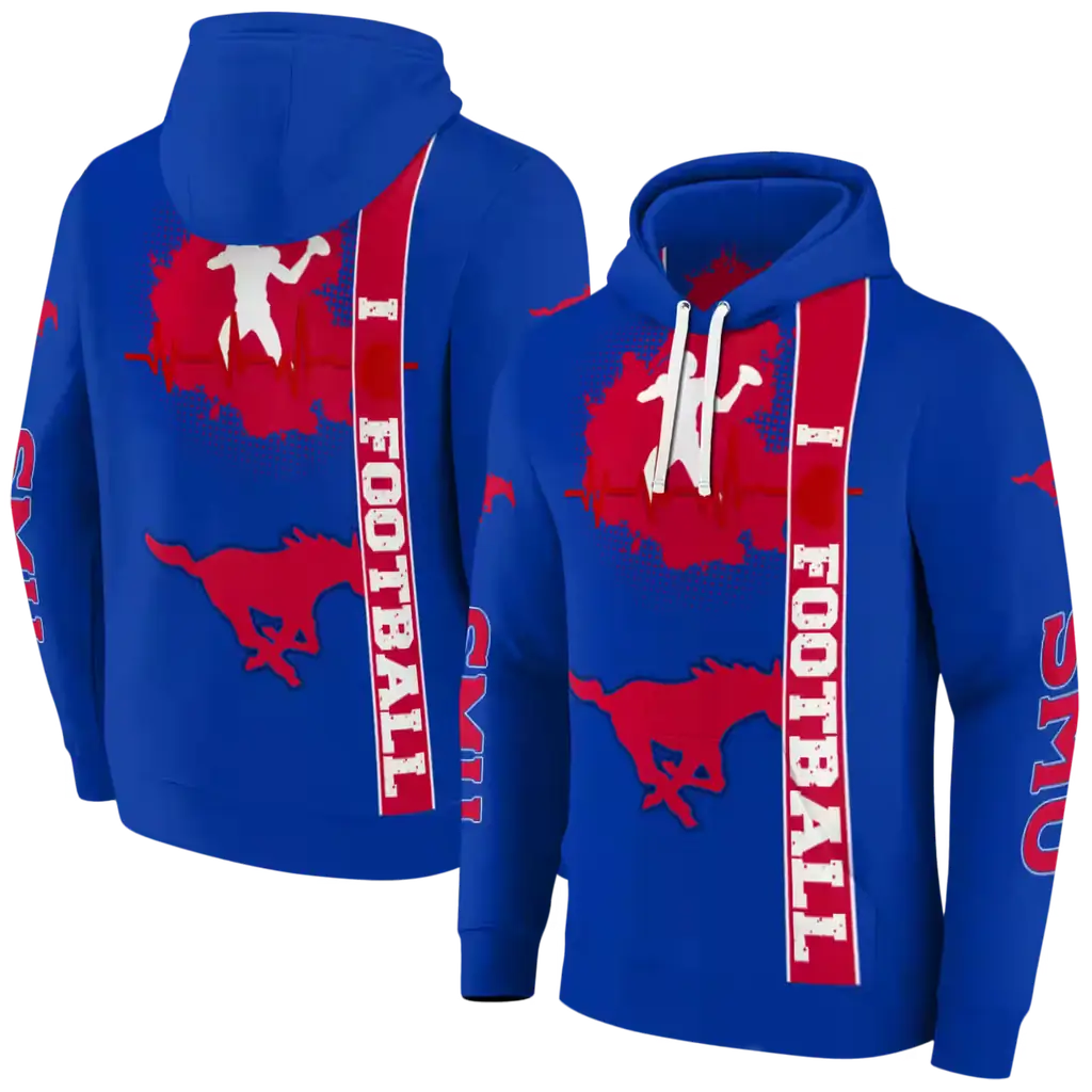 smu mustangs football heartbeat blue hoodie fashion forward smu mustangs football heartbeat blue hoodie fashion forward