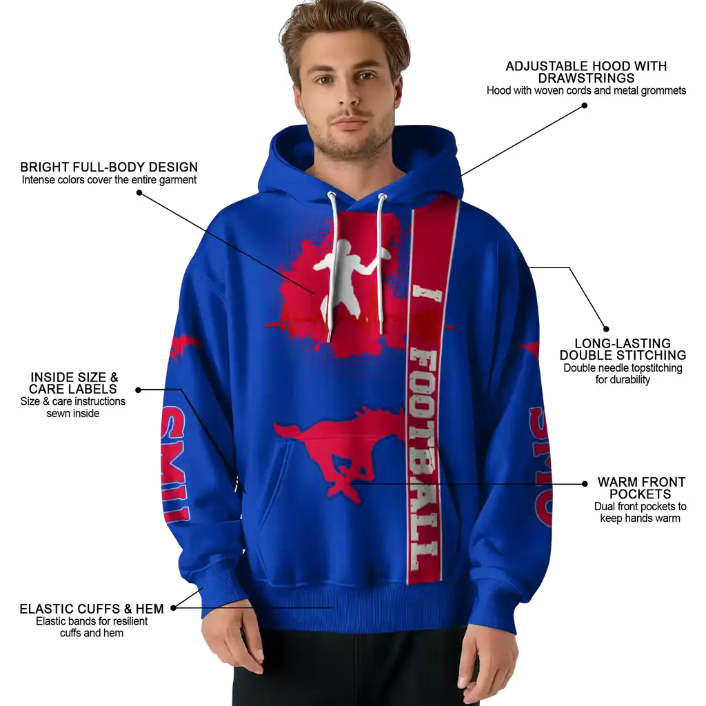 smu mustangs football heartbeat blue hoodie latest model smu mustangs football heartbeat blue hoodie latest model