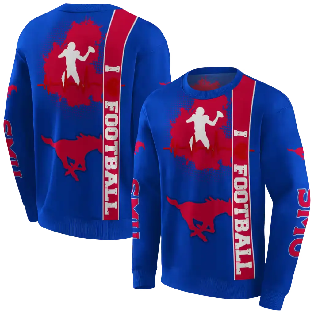 smu mustangs football heartbeat blue hoodie premium grade smu mustangs football heartbeat blue hoodie premium grade