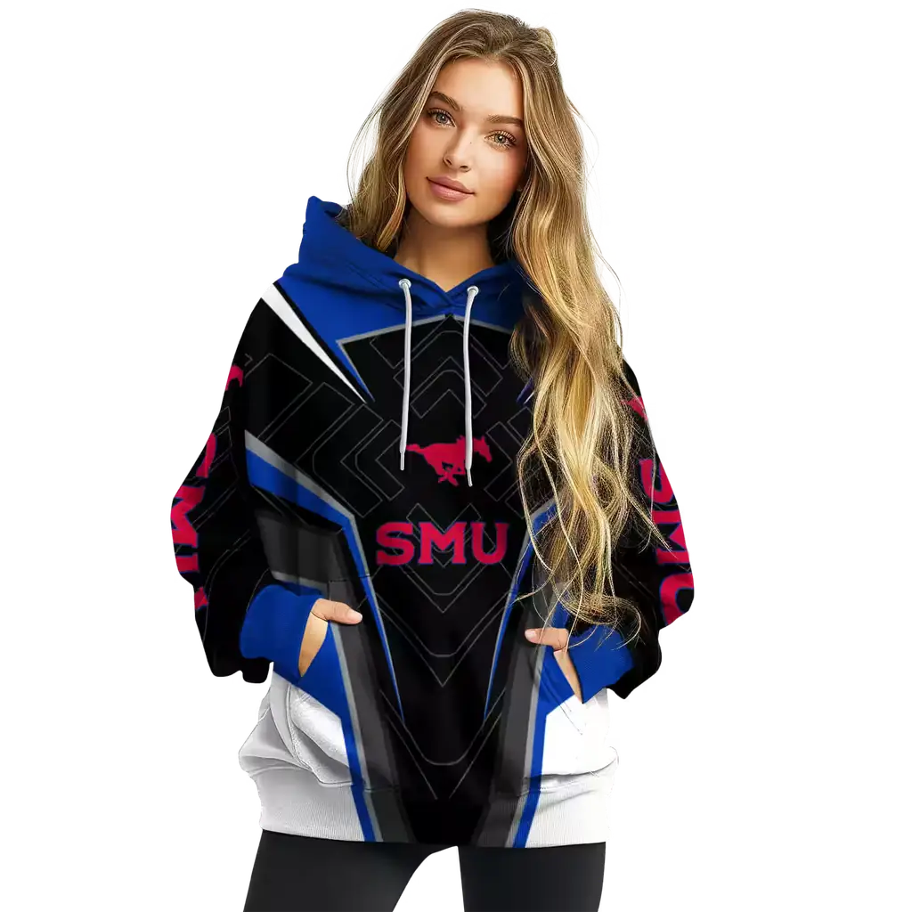 smu mustangs futuristic pattern blue black hoodie high quality smu mustangs futuristic pattern blue black hoodie high quality
