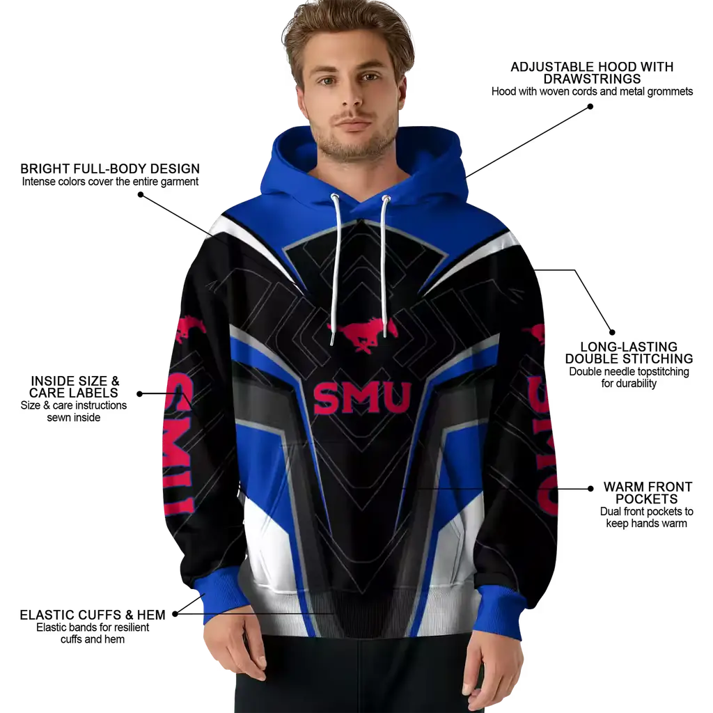 smu mustangs futuristic pattern blue black hoodie latest model smu mustangs futuristic pattern blue black hoodie latest model