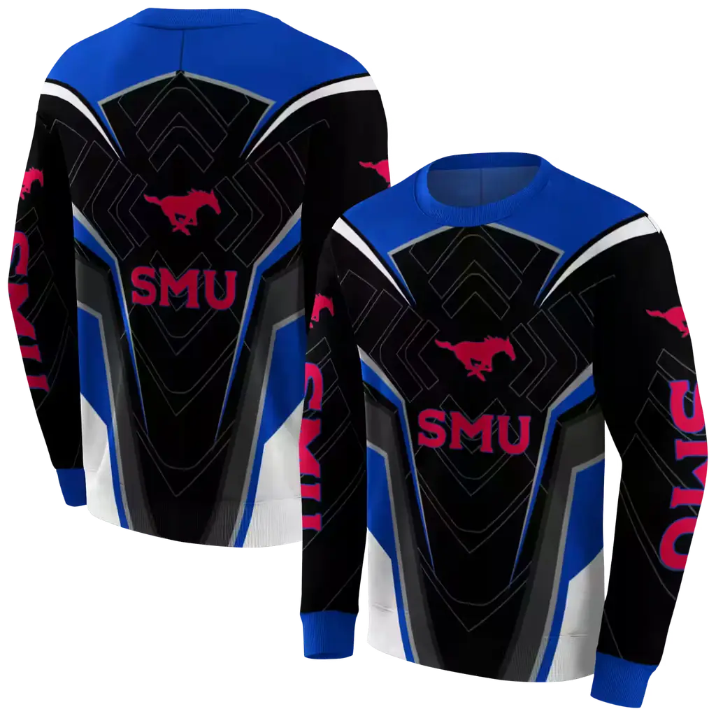 smu mustangs futuristic pattern blue black hoodie premium grade smu mustangs futuristic pattern blue black hoodie premium grade