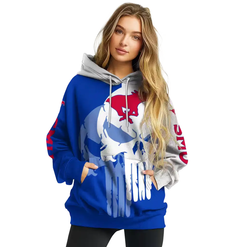 smu mustangs graphic punisher blue white hoodie high quality smu mustangs graphic punisher blue white hoodie high quality