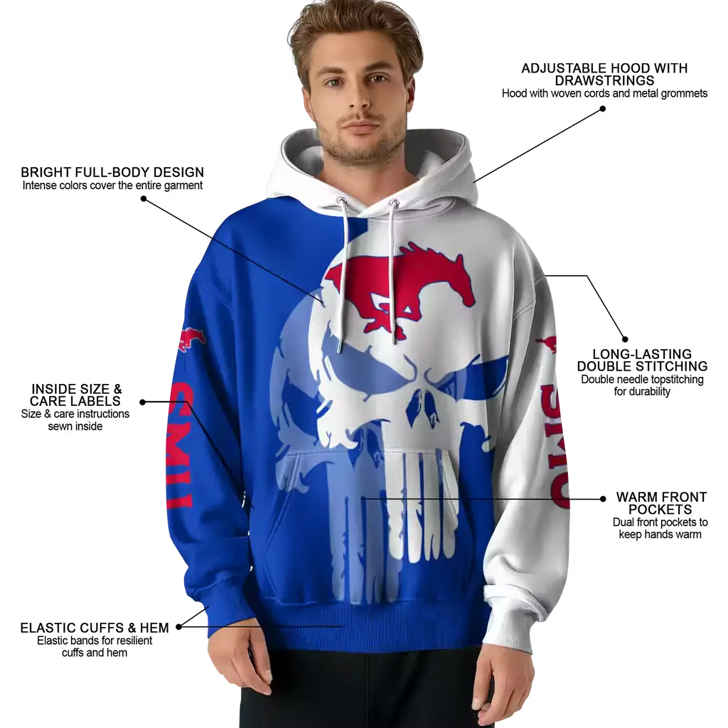 smu mustangs graphic punisher blue white hoodie latest model smu mustangs graphic punisher blue white hoodie latest model