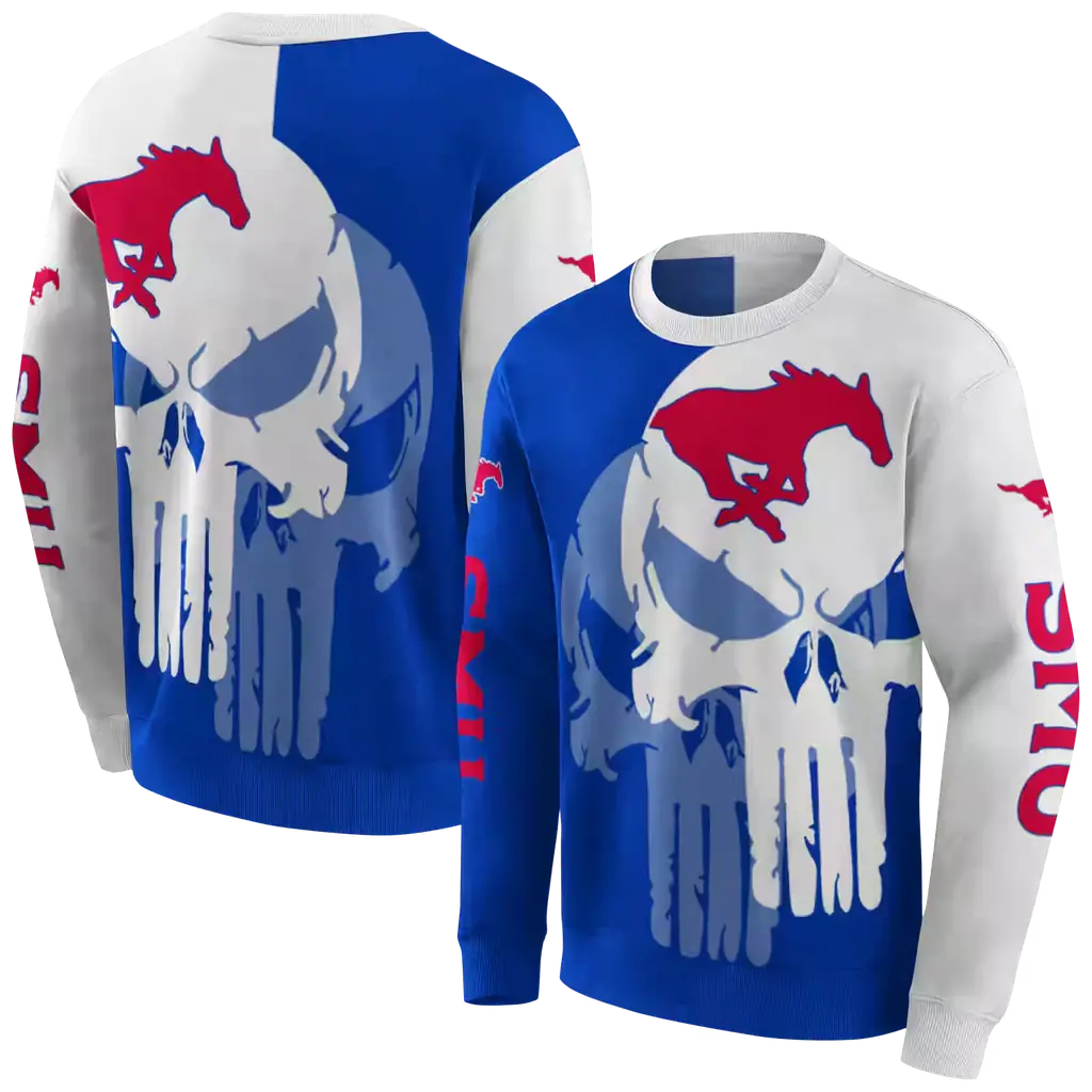 smu mustangs graphic punisher blue white hoodie premium grade smu mustangs graphic punisher blue white hoodie premium grade