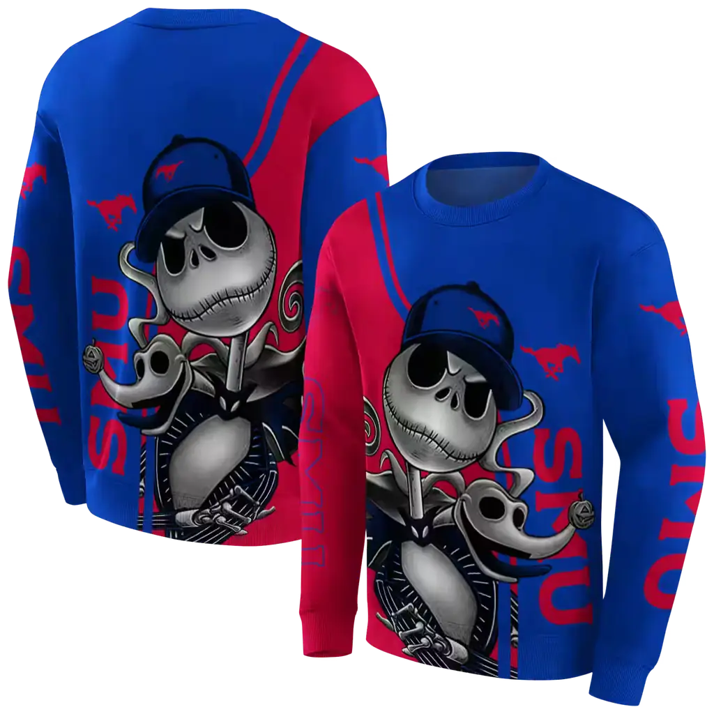 smu mustangs jack skellington blue hoodie premium grade smu mustangs jack skellington blue hoodie premium grade